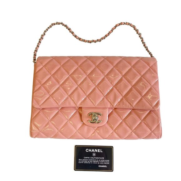 Chanel Classic Patent Quilted Clutch Baby Pink - Picture 1 of 9